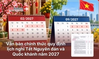 Văn bản về lịch nghỉ Tết Nguyên đán 2027 và lễ Quốc khánh 2/9 năm 2027?