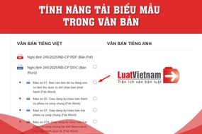 Tính năng mới trên LuatVietnam: Tải file biểu mẫu từ Phụ lục văn bản