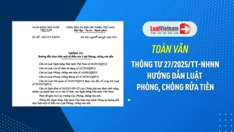 Toàn văn Thông tư 27/2025/TT-NHNN hướng dẫn Luật Phòng, chống rửa tiền