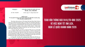 Tải toàn văn Thông báo 9441 TB BNV lịch nghỉ tết Âm lịch, Quốc khánh năm 2026