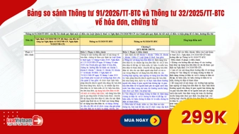 Bảng so sánh Thông tư 91/2026/TT-BTC và Thông tư 32/2025/TT-BTC về hóa đơn, chứng từ 