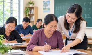 Người từ 15 - 60 tuổi chưa biết chữ được tổ chức học xóa mù chữ