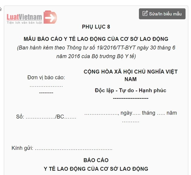 Thời hạn nộp báo cáo y tế lao động