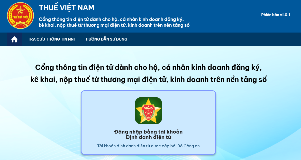 Cổng thông tin điện tử đăng ký thuế dành cho hộ, cá nhân kinh doanh trên nền tảng số