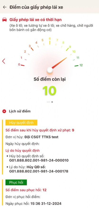 cách kiểm tra điểm bằng lái xe bị trừ qua VNeID