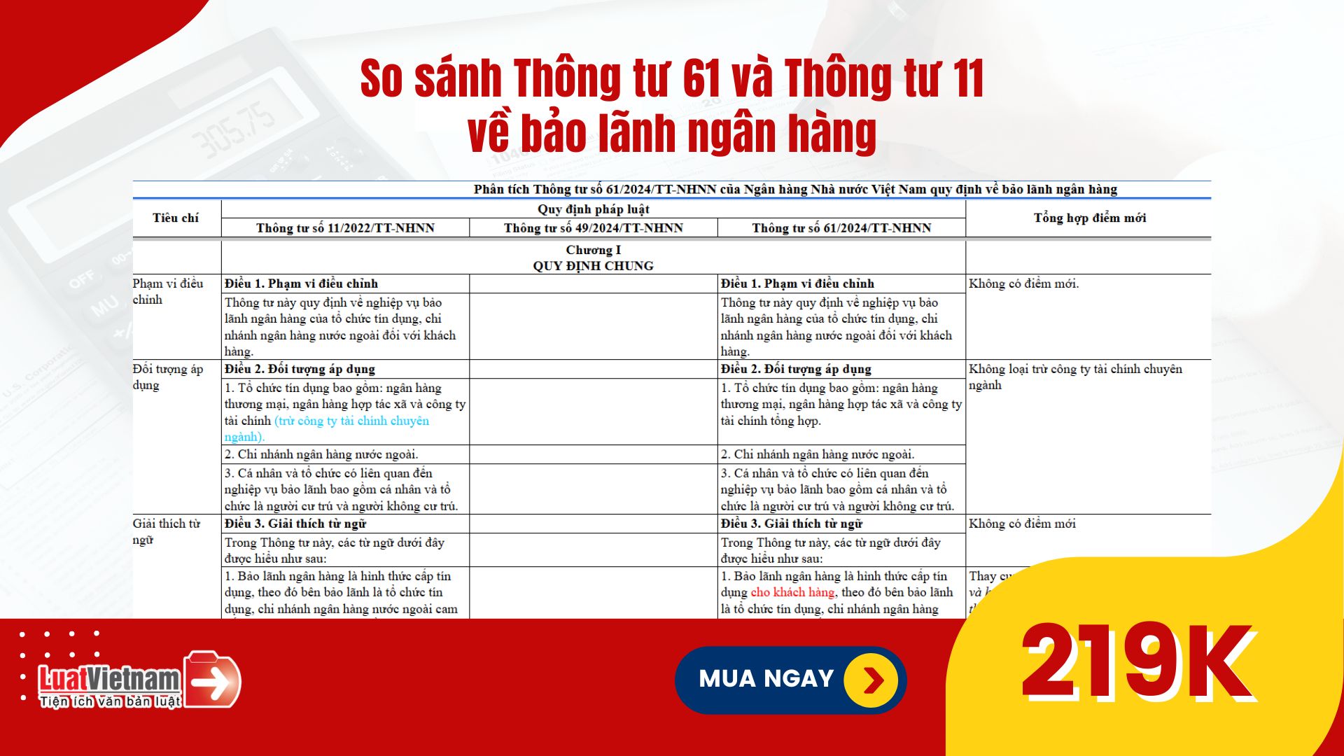 Đã có bản So sánh Thông tư 61 và Thông tư 11 về bảo lãnh ngân hàng Đã có bản So sánh Thông tư 61 và Thông tư 11 về bảo lãnh ngân hàng