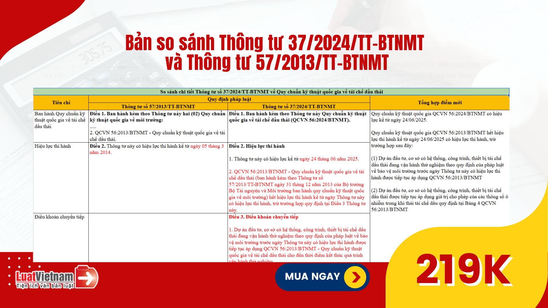 Bản so sánh Thông tư 37 và Thông tư 57 về tái chế dầu thải Bản so sánh Thông tư 37 và Thông tư 57 về tái chế dầu thải