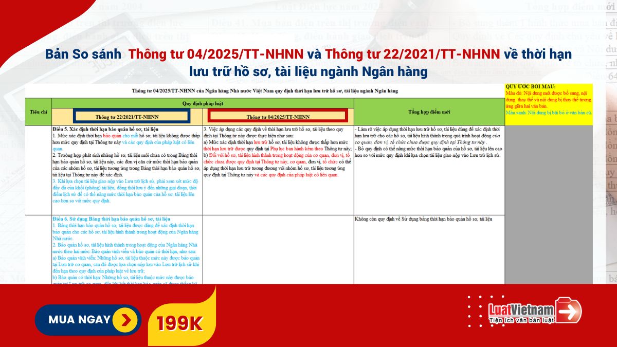 Bản So sánh Thông tư 04/2025/TT-NHNN và Thông tư 22/2021/TT-NHNN Bản So sánh Thông tư 04/2025/TT-NHNN và Thông tư 22/2021/TT-NHNN