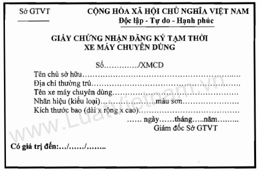 Thông tư 20/2010/TT-BGTVT của Bộ Giao thông Vận tải quy định về cấp, đổi, thu hồi đăng ký, biển số xe máy chuyên dùng có tham gia giao thông đường bộ