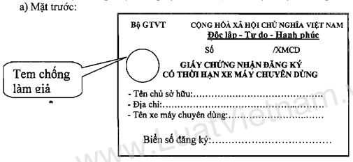 Thông tư 20/2010/TT-BGTVT của Bộ Giao thông Vận tải quy định về cấp, đổi, thu hồi đăng ký, biển số xe máy chuyên dùng có tham gia giao thông đường bộ