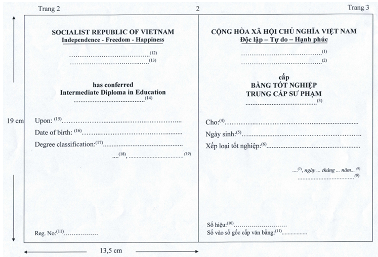 Thông tư 16/2020/TT-BGDĐT của Bộ Giáo dục và Đào tạo về việc quy định mẫu bằng tốt nghiệp trung cấp sư phạm và mẫu bằng tốt nghiệp cao đẳng sư phạm
