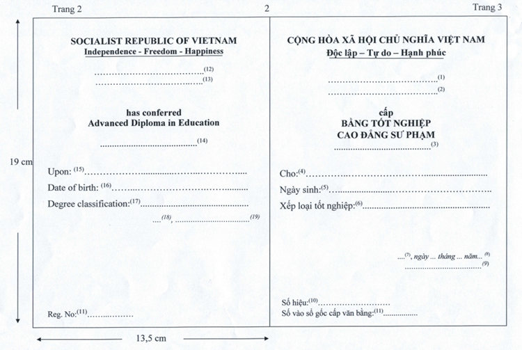 Thông tư 16/2020/TT-BGDĐT của Bộ Giáo dục và Đào tạo về việc quy định mẫu bằng tốt nghiệp trung cấp sư phạm và mẫu bằng tốt nghiệp cao đẳng sư phạm