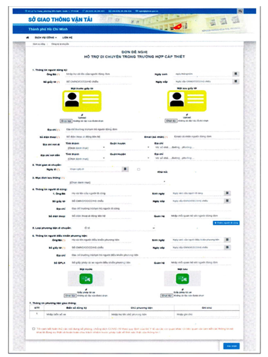Công văn 10722/SGTVT-VP của Sở Giao thông Vận tải Thành phố Hồ Chí Minh về việc hướng dẫn đăng ký hỗ trợ di chuyển trong trường hợp cấp thiết