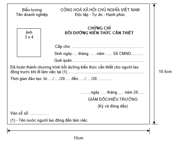 Quyết định 20/2007/QĐ-BLĐTBXH của Bộ Lao động, Thương binh và Xã hội về việc ban hành Chứng chỉ bồi dưỡng kiến thức cần thiết cho người lao động trước khi đi làm việc ở nước ngoài