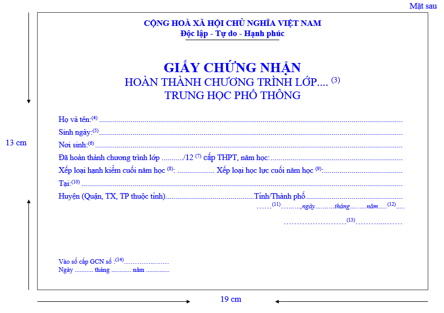 Quyết định 39/2008/QĐ-BGDĐT của Bộ Giáo dục và Đào tạo về việc ban hành mẫu Giấy chứng nhận hoàn thành chương trình lớp 10, lớp 11 và lớp 12 ở cấp trung học phổ thông