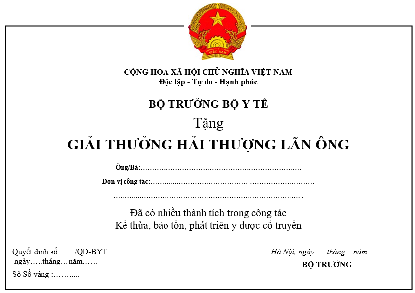 Quyết định 1488/QĐ-BYT của Bộ Y tế về việc ban hành Quy chế “xét tặng giải thưởng Hải Thượng Lãn Ông về công tác y dược cổ truyền”