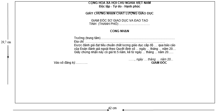 Thông tư 42/2012/TT-BGDĐT của Bộ Giáo dục và Đào tạo về việc ban hành Quy định về tiêu chuẩn đánh giá chất lượng giáo dục và quy trình, chu kỳ kiểm định chất lượng giáo dục cơ sở giáo dục phổ thông, cơ sở giáo dục thường xuyên