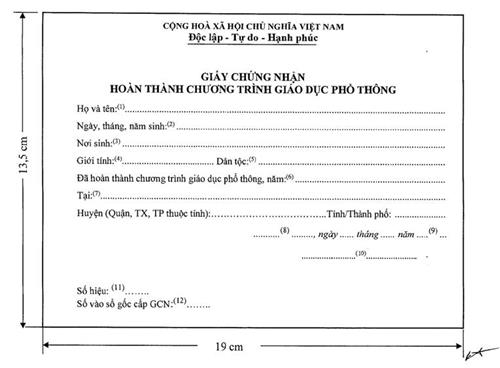 Thông tư 18/2020/TT-BGDĐT của Bộ Giáo dục và Đào tạo về việc quy định mẫu Giấy chứng nhận hoàn thành chương trình giáo dục phổ thông