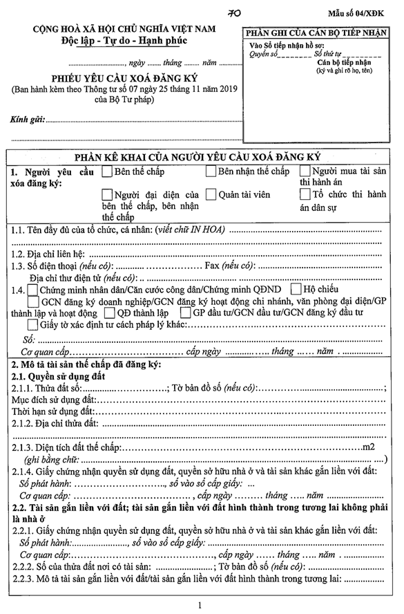 Quyết định 1183/QĐ-BTP của Bộ Tư pháp về việc công bố thủ tục hành chính được sửa đổi, bổ sung trong lĩnh vực đăng ký biện pháp bảo đảm thuộc phạm vi chức năng quản lý của Bộ Tư pháp