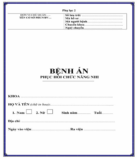 Quyết định 3730/QĐ-BYT của Bộ Y tế về việc ban hành sửa đổi, bổ sung mẫu hồ sơ bệnh án phục hồi chức năng và một số mẫu phiếu Phục hồi chức năng