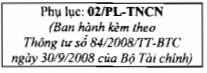 Thông tư 84/2008/TT-BTC của Bộ Tài chính về việc hướng dẫn thi hành một số điều của Luật Thuế thu nhập cá nhân và hướng dẫn Nghị định số 100/2008/NĐ-CP ngày 08/9/2008 của Chính phủ quy định chi tiết một số điều của Luật Thuế thu nhập cá nhân
