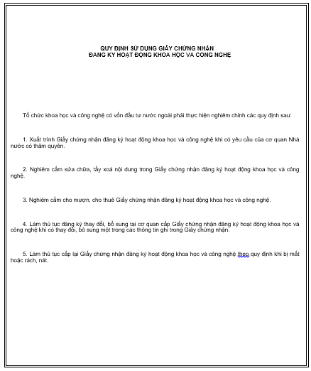 Thông tư 01/2011/TT-BKHCN của Bộ Khoa học và Công nghệ hướng dẫn thành lập và đăng ký hoạt động của Tổ chức Khoa học và Công nghệ có vốn đầu tư nước ngoài, Văn phòng đại diện, Chi nhánh của Tổ chức Khoa học và Công nghệ nước ngoài tại Việt Nam