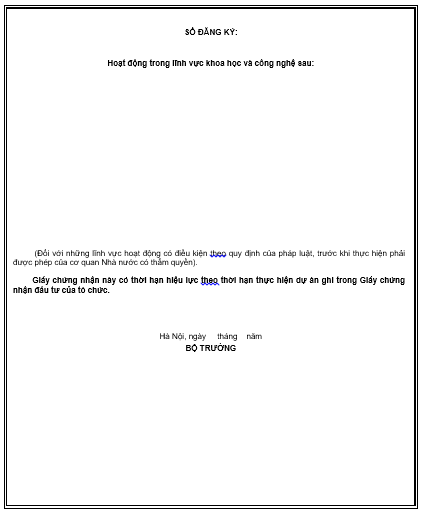 Thông tư 01/2011/TT-BKHCN của Bộ Khoa học và Công nghệ hướng dẫn thành lập và đăng ký hoạt động của Tổ chức Khoa học và Công nghệ có vốn đầu tư nước ngoài, Văn phòng đại diện, Chi nhánh của Tổ chức Khoa học và Công nghệ nước ngoài tại Việt Nam