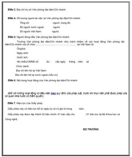 Thông tư 01/2011/TT-BKHCN của Bộ Khoa học và Công nghệ hướng dẫn thành lập và đăng ký hoạt động của Tổ chức Khoa học và Công nghệ có vốn đầu tư nước ngoài, Văn phòng đại diện, Chi nhánh của Tổ chức Khoa học và Công nghệ nước ngoài tại Việt Nam
