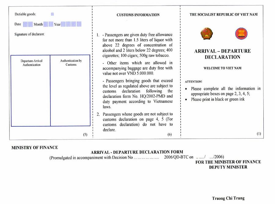 Quyết định 29/2006/QĐ-BTC của Bộ Tài chính về việc ban hành Quy định về mẫu, hướng dẫn sử dụng, in phát hành và quản lý tờ khai nhập cảnh / xuất cảnh