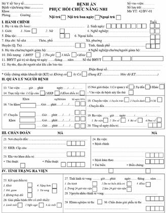 Quyết định 3730/QĐ-BYT của Bộ Y tế về việc ban hành sửa đổi, bổ sung mẫu hồ sơ bệnh án phục hồi chức năng và một số mẫu phiếu Phục hồi chức năng