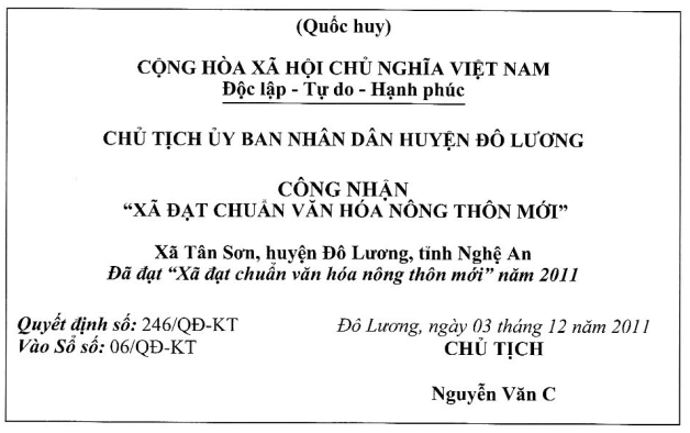 Thông tư 17/2011/TT-BVHTTDL của Bộ Văn hóa, Thể thao và Du lịch về việc quy định chi tiết về tiêu chuẩn, trình tự, thủ tục xét và công nhận “Xã đạt chuẩn văn hóa nông thôn mới”