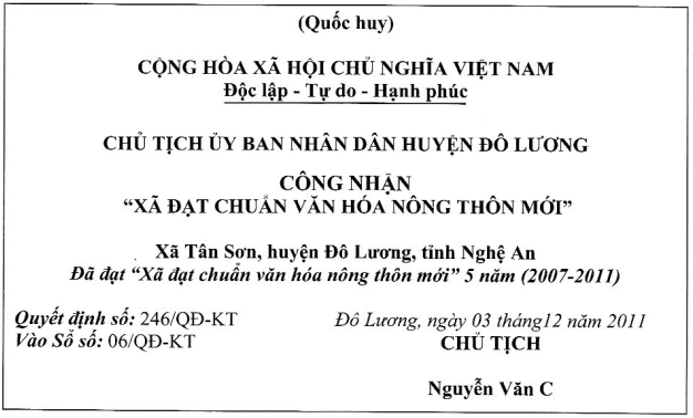 Thông tư 17/2011/TT-BVHTTDL của Bộ Văn hóa, Thể thao và Du lịch về việc quy định chi tiết về tiêu chuẩn, trình tự, thủ tục xét và công nhận “Xã đạt chuẩn văn hóa nông thôn mới”