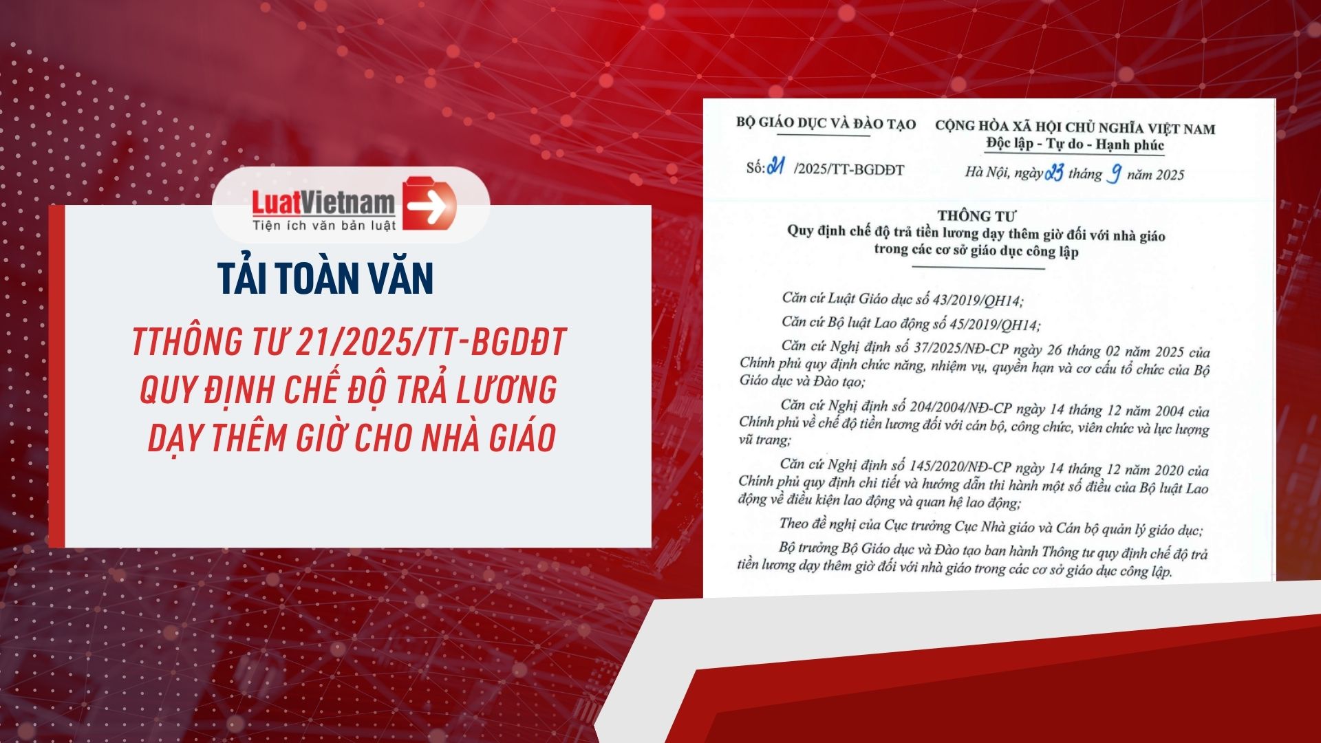 Tải toàn văn Thông tư 21 2025 TT BGDĐT về chế độ trả tiền lương dạy thêm giờ