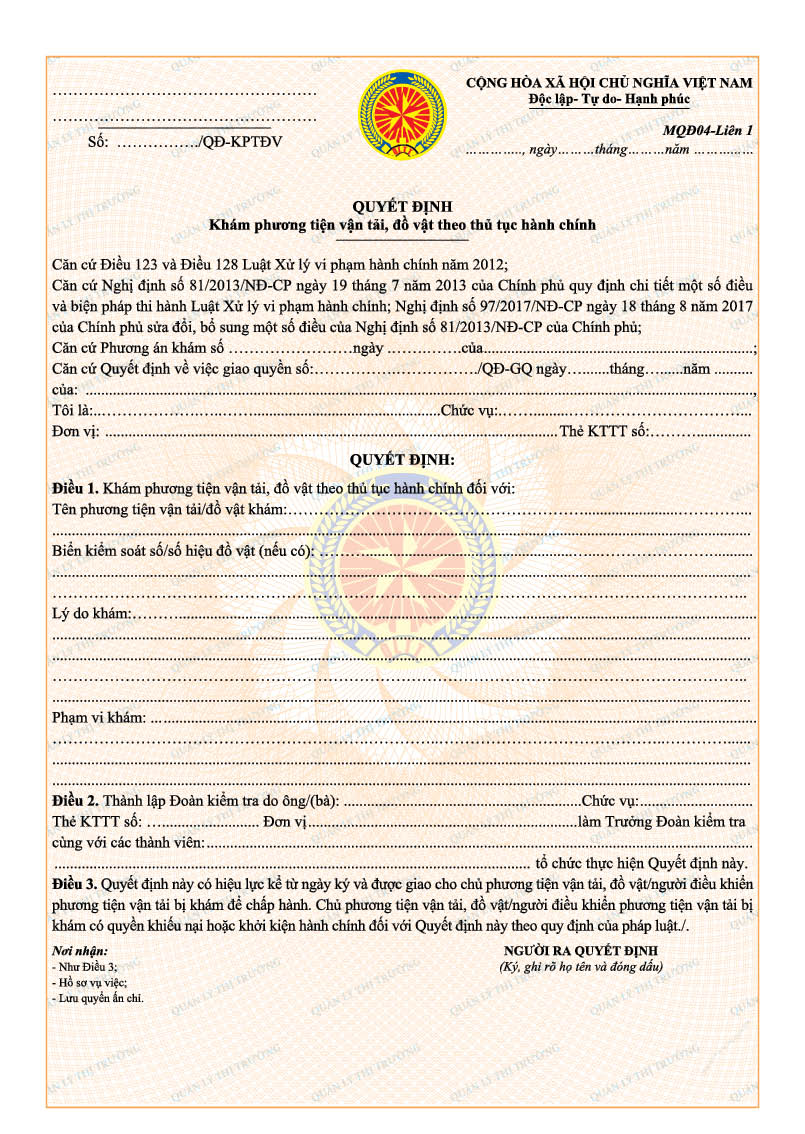 Thông tư 08/2018/TT-BCT của Bộ Công Thương về việc sửa đổi, bổ sung quy định về mẫu biên bản, quyết định sử dụng trong hoạt động kiểm tra và xử lý vi phạm hành chính của Quản lý thị trường