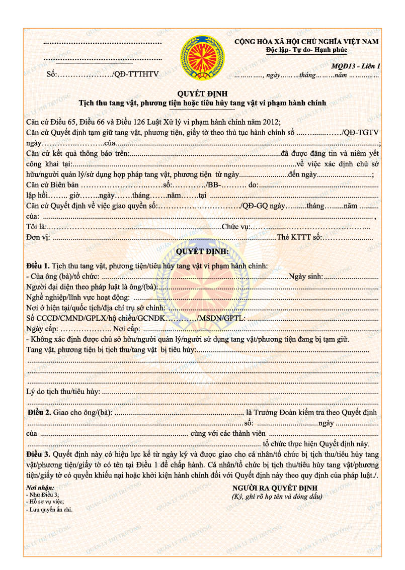 Thông tư 08/2018/TT-BCT của Bộ Công Thương về việc sửa đổi, bổ sung quy định về mẫu biên bản, quyết định sử dụng trong hoạt động kiểm tra và xử lý vi phạm hành chính của Quản lý thị trường