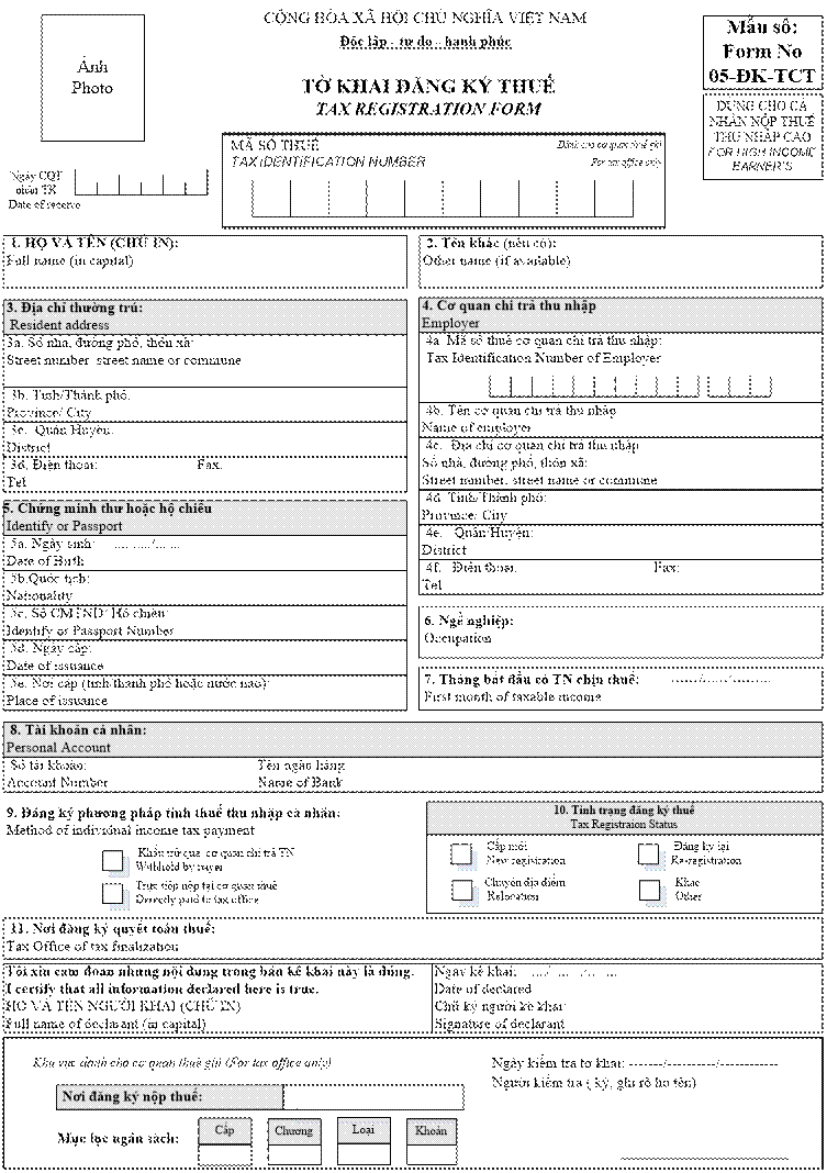 Thông tư 85/2007/TT-BTC của Bộ Tài chính về việc hướng dẫn thi hành Luật Quản lý thuế về việc đăng ký thuế