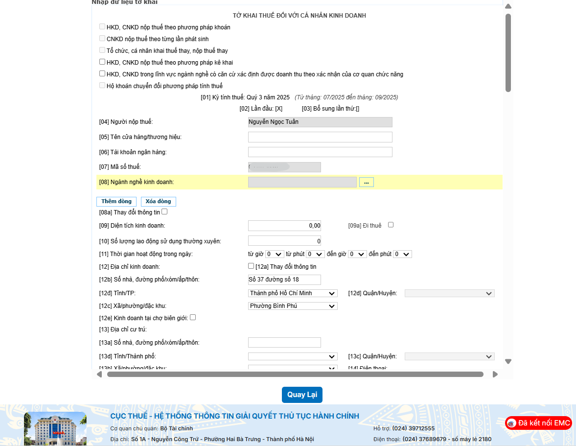 Hướng dẫn kê khai thuế hộ kinh doanh trên cổng dịch vụ công Hướng dẫn kê khai thuế hộ kinh doanh trên cổng dịch vụ công