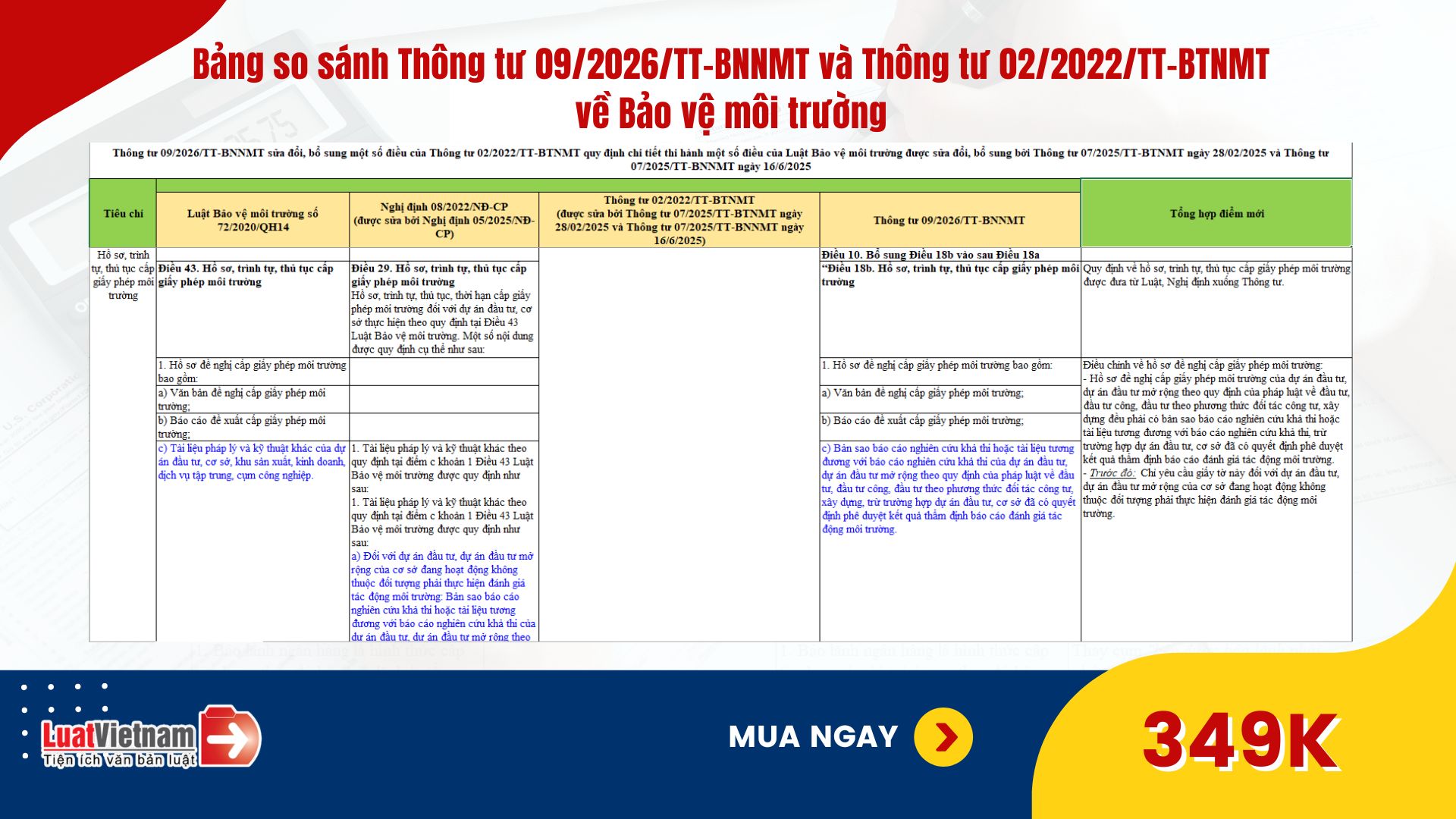 Bảng so sánh Thông tư 09/2026/TT-BNNMT và Thông tư 02/2022/TT-BTNMT về Bảo vệ môi trường