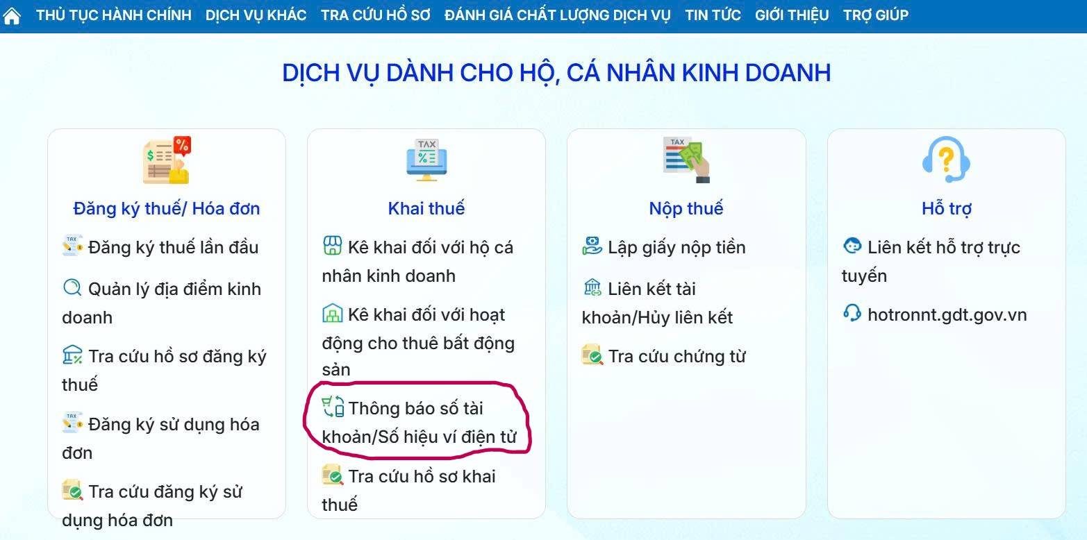 Hướng dẫn hộ kinh doanh thông báo tài khoản ngân hàng qua Cổng Dịch vụ công