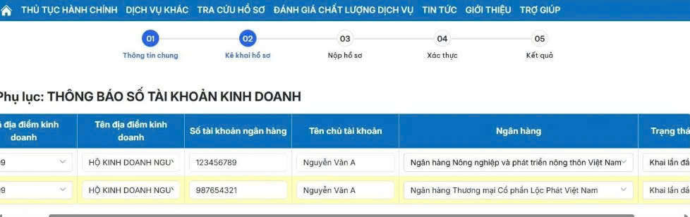 Hướng dẫn hộ kinh doanh thông báo tài khoản ngân hàng qua Cổng Dịch vụ công