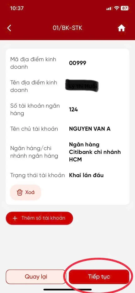 Hướng dẫn thông báo số tài khoản hộ kinh doanh trên eTax Mobile