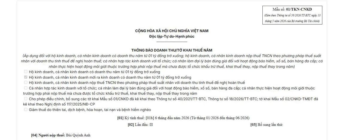 Hướng dẫn hộ kinh doanh thông báo doanh thu 6 tháng đầu năm online