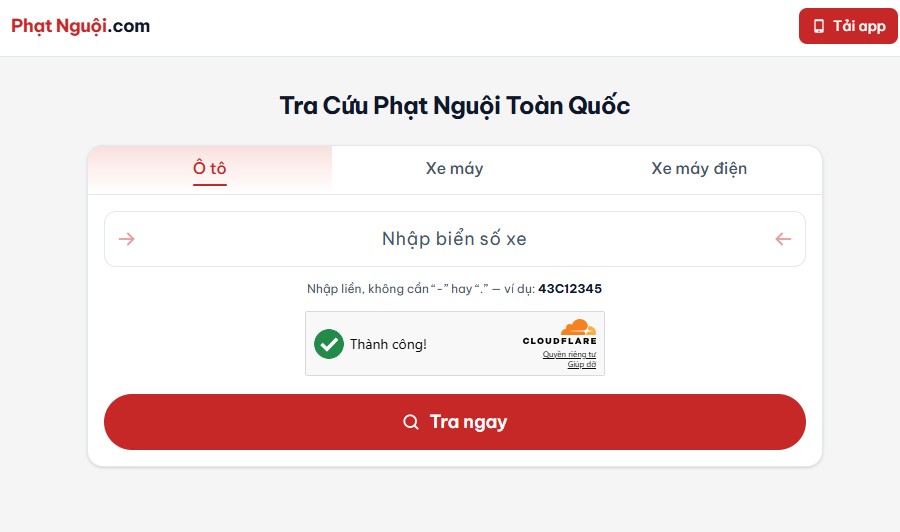 tra cứu lỗi phạt nguội cho ô tô