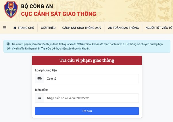tra cứu lỗi phạt nguội cho ô tô