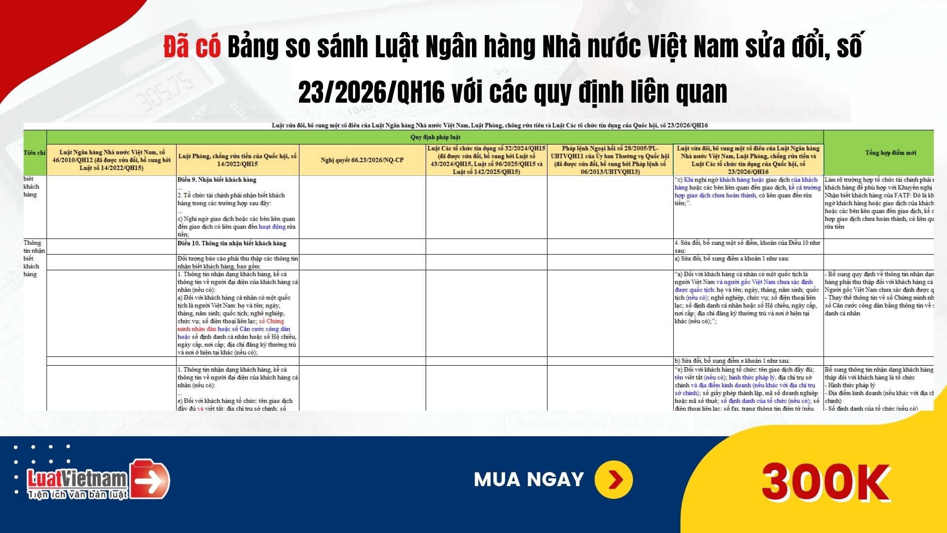Đã có Bảng so sánh Luật Ngân hàng Nhà nước Việt Nam sửa đổi, số 23/2026/QH16 với các quy định liên quan Đã có Bảng so sánh Luật Ngân hàng Nhà nước Việt Nam sửa đổi, số 23/2026/QH16 với các quy định liên quan