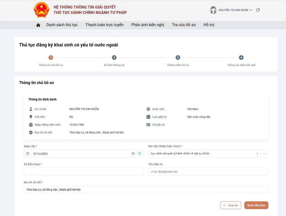 Hướng dẫn đăng ký khai sinh có yếu tố nước ngoài qua Cổng Dịch vụ công quốc gia 5